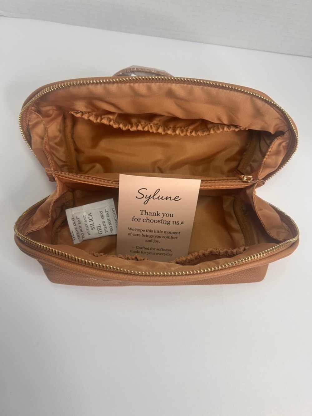 Sylune Classic Makeup Bag , Pebbled Faux Leather , Camel Brown - Picture 9 of 15